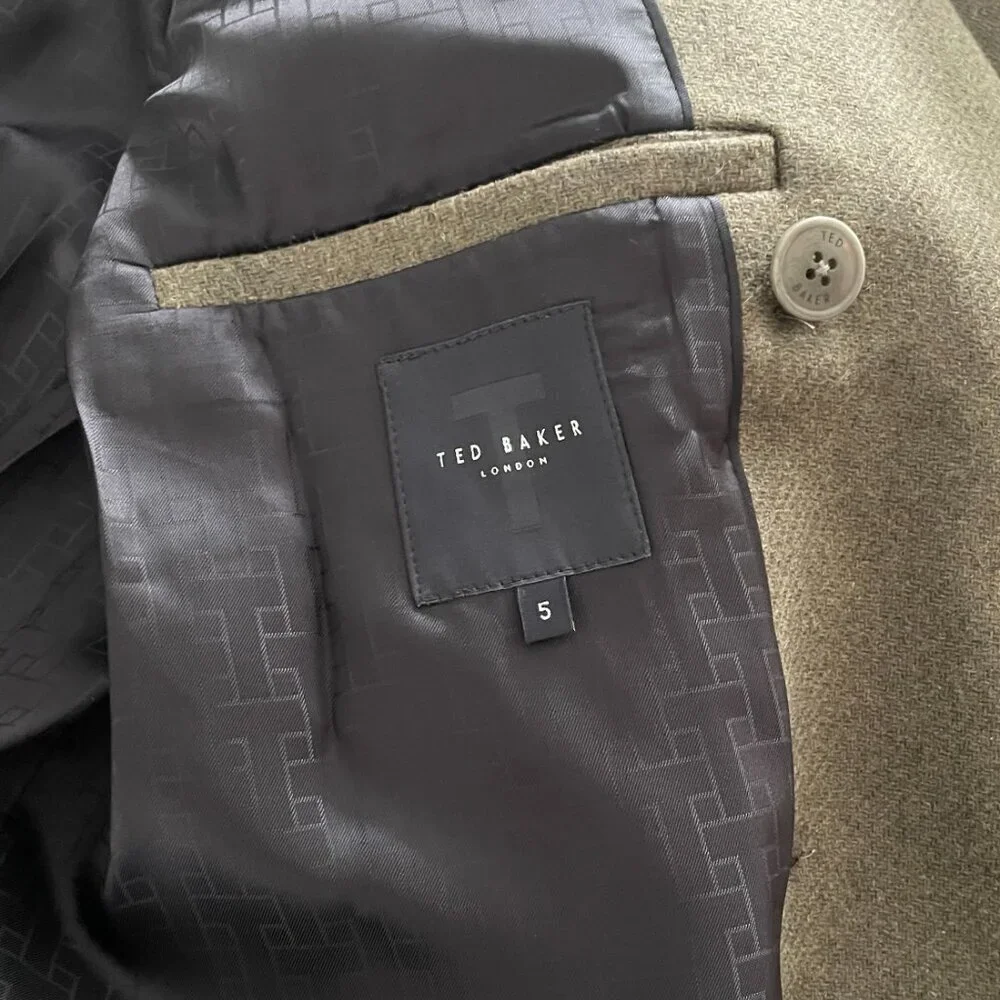 Ted Baker 273719 Mens Olive Green Wool Blend Peacoat Size 2 (M)